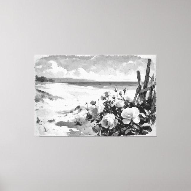 *~* Roses de plage B & W TV2 toile étirée Impressi (Recto)
