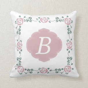 Roses de pochoir et coussin roses de monogramme