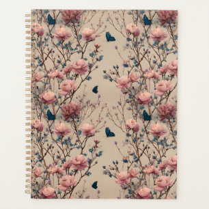 Roses de printemps vintage avec papillons bleus