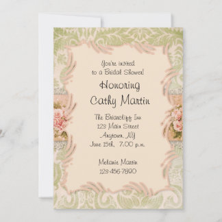 Roses de Shabby Peach Green 2 Invitation