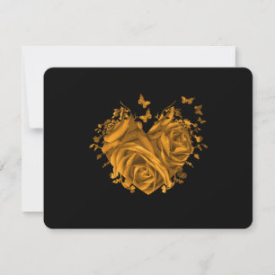Roses d'or et coeurs mariage RSVP