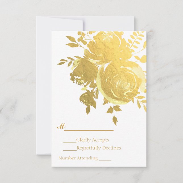 Roses d'or Faux Foil Elégant Mariage moderne RSVP (Devant)