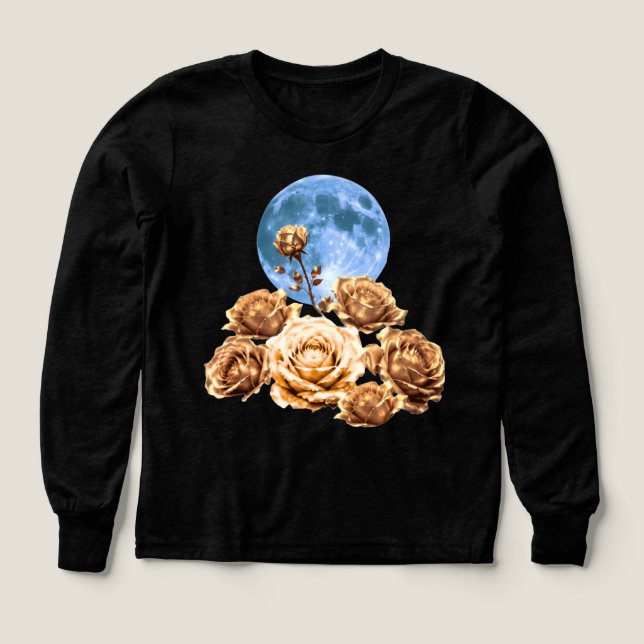 Roses Dorées & Pleine Lune Bleue Esthétique Célest (Motif recto)