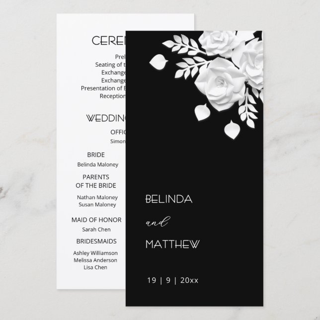 Roses en papier découpé noir et blanc | Programme  (Devant / Derrière)