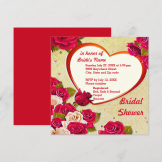 Roses et cadre cardiaque Invitation de la douche n
