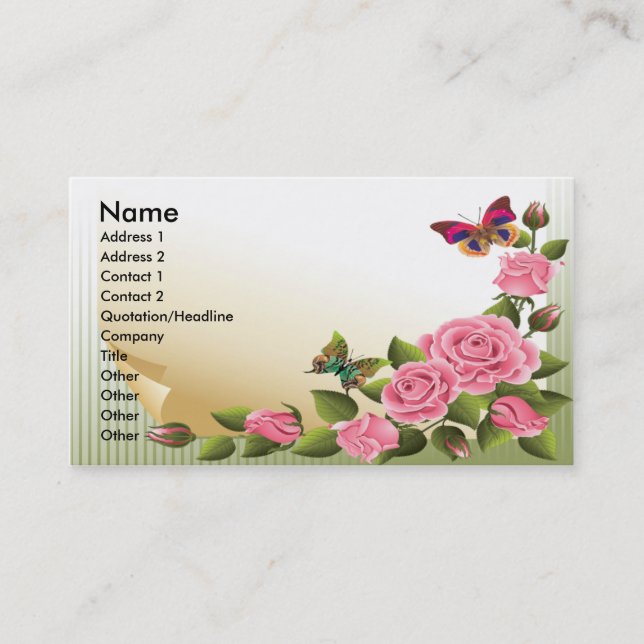 ROSES ET CARTES DE VISITE DE PAPILLONS (Devant)