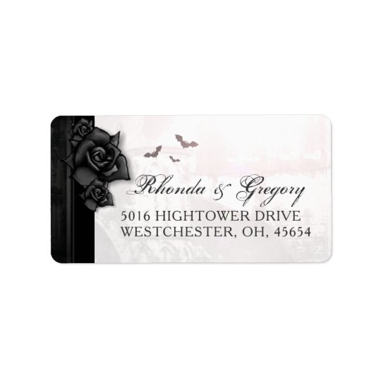 Roses et chauves-souris gothiques noirs épousant étiquette d'adresse