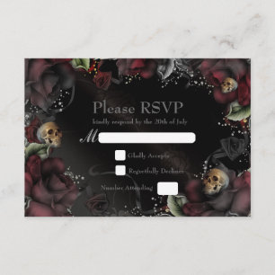 Roses et crânes noirs Mariage gothique Carte RSVP