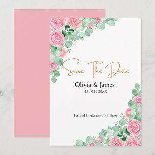 Roses et Eucalyptus Mariage Enregistrer la carte d