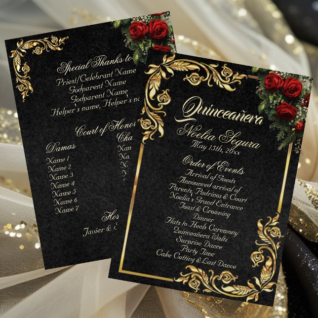 Roses et Feuilles d'Or - Programme de Quinceañera  (Créateur téléchargé)
