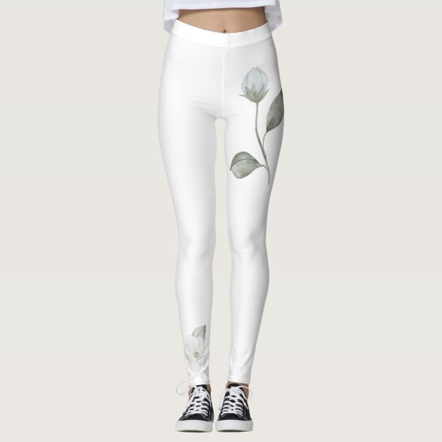Roses et Fleurs sauvages sur Leggings blancs (Devant)