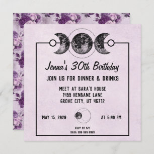 Roses et lunes en violet Imaginaire Invitations d'