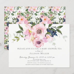 Roses et pivoines Blush Baby Tea Party Invitation