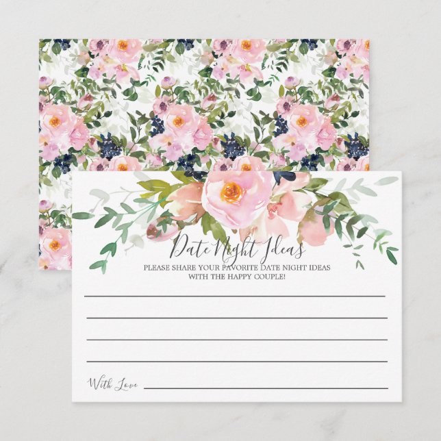 Roses et pivoines Blush Date Idées de nuit Carte (Devant / Derrière)