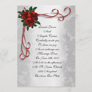 Roses et rubans rouges faire-part de mariage