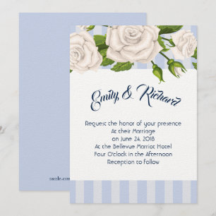 Roses faire-part de mariage blanches sur bandes bl