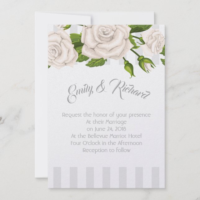 Roses faire-part de mariage blanches sur les bande (Devant)