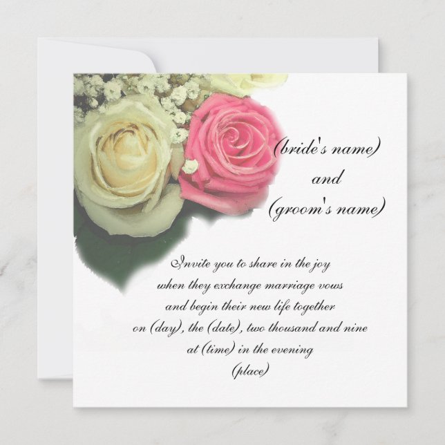 roses, fleuris, faire-part de mariage, modèles (Devant)