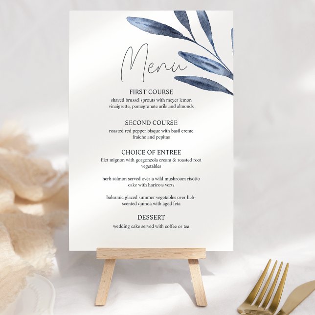 Roses Fleurs Bleu Poussiéreux Menu Mariage Bohème (Créateur téléchargé)