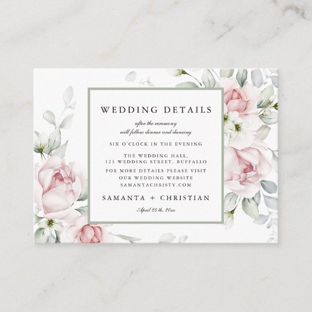 Roses Floral | Cartes d'information de mariage inc (Devant)