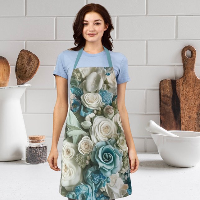 Roses floral turquoise élégant tablier (Créateur téléchargé)