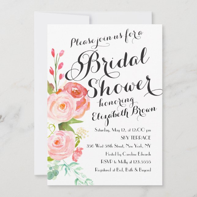 Roses floraux chic | Invitation de douche nuptiale (Devant)
