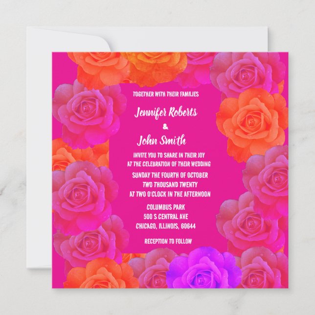 Roses floraux rose orange violet Mariage de code Q (Devant)
