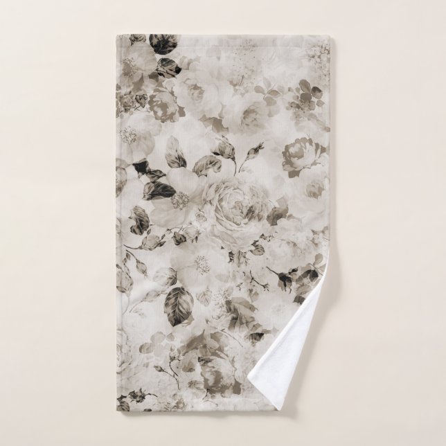 Roses gris blancs élégants minables vintages (Serviette à main)