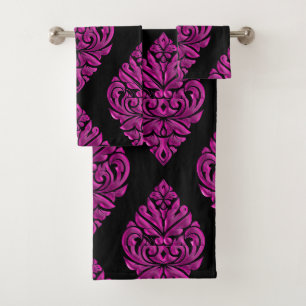 Roses indien sur l'ensemble noir de DamaskTowel