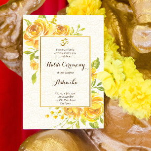 Roses jaunes Cérémonie Haldi Pithi Invitation