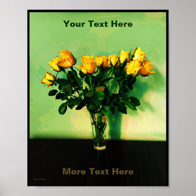 Roses Jaunes Contre Une Poster De Mur Vert (Devant)