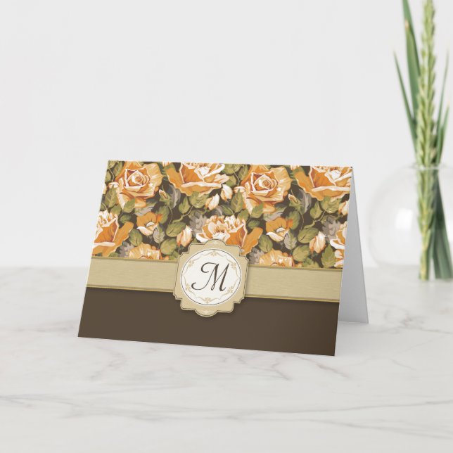 Roses jaunes d'or sur le brun avec le monogramme (Devant)