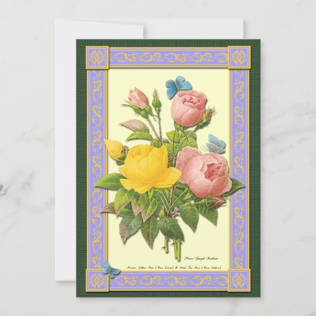 Roses jaunes et roses Botaniques Invitations perso (Devant)