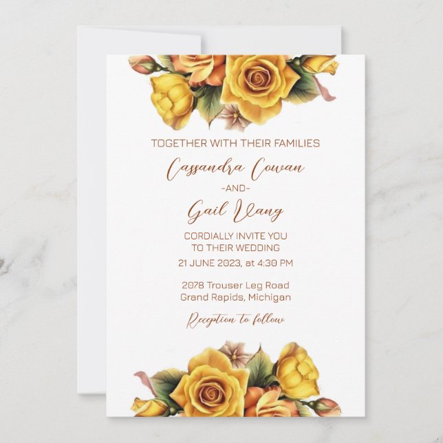 Roses jaunes Faire-part de mariage (Devant)