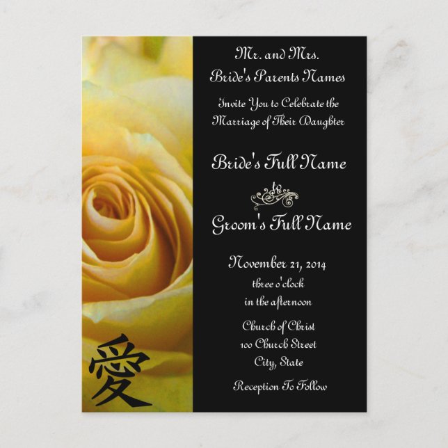Roses Jaunes Invitations de mariage et Faveurs (Devant)