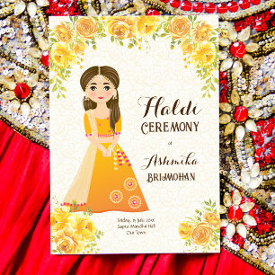 Roses Jaunes mignonne fille Haldi Invitation