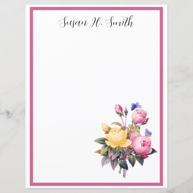 Roses Jaunes Rose Florale Classique Papillon Viole (Devant)