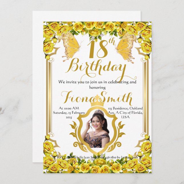 Roses Jaunes Soleil Floral Carte d'invitation d'an (Devant / Derrière)