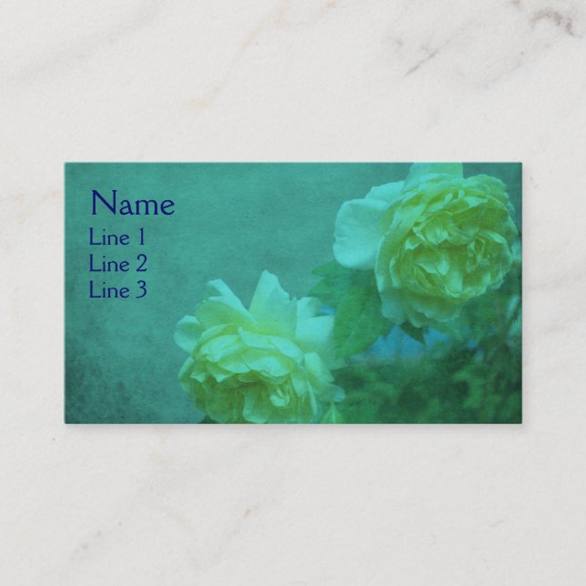 Roses Jaunes Sur Carte de visite Floral Turquoise (Devant)