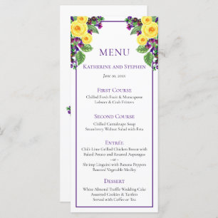 Roses jaunes Violets Boho Floral Wedding Menu