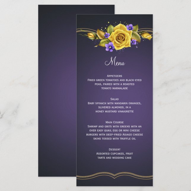 Roses jaunes Violettes violettes Menu or (Devant / Derrière)