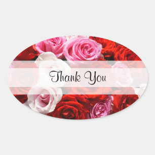 Roses "Merci" Autocollants Ovale Personnalisés