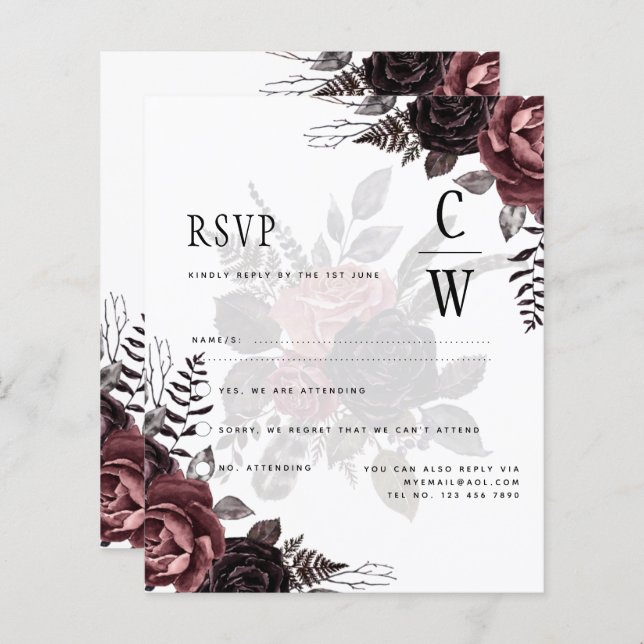 Roses noirs de Bourgogne foncée Mariage automne hi (Devant / Derrière)