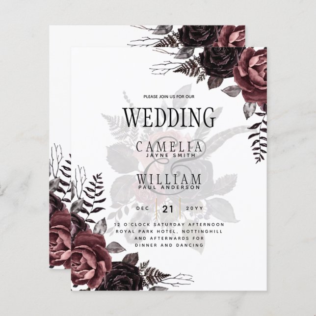 Roses noirs de Bourgogne foncée Mariage automne hi (Devant / Derrière)