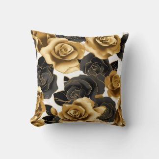 Roses or et noir avec Rose or pétales Coussin