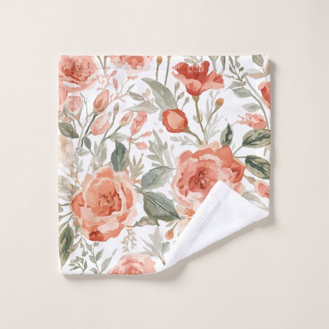 Roses orange aquarelle botanique corail floral (Gant de toilette)