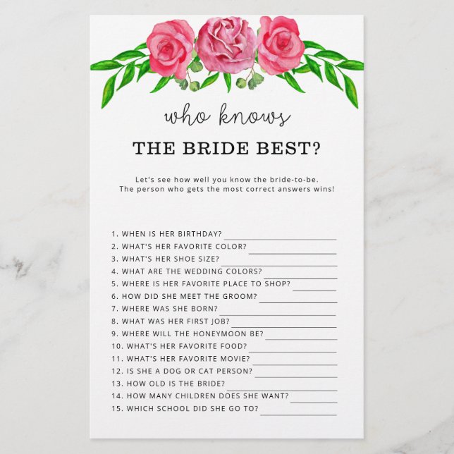 Roses Qui connaît la mariée meilleur jeu (Devant)