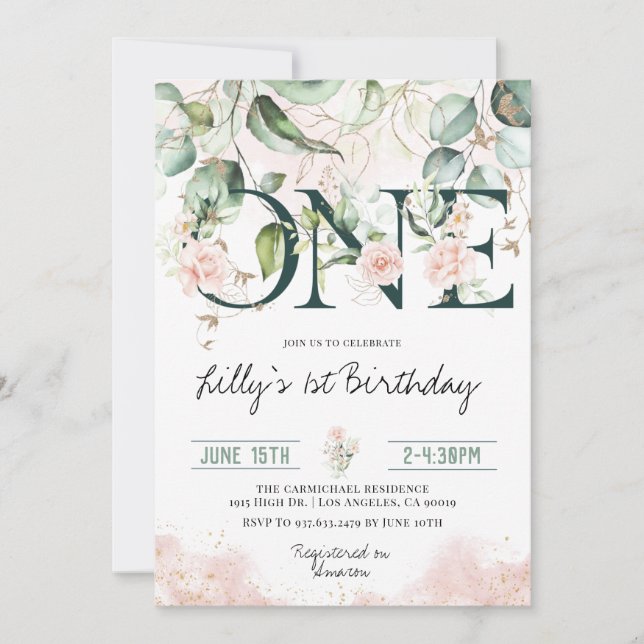 Roses Rose Blush 1er Invitation anniversaire (Devant)