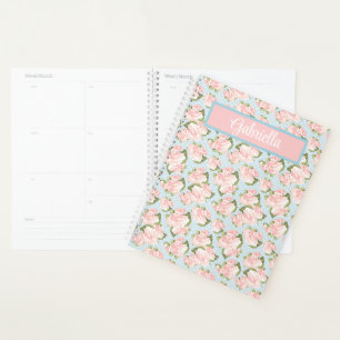 Roses rose chic - Pois bleu ciel et blanc