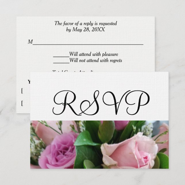 Roses rose douce Mariage blanc RSVP (Devant / Derrière)